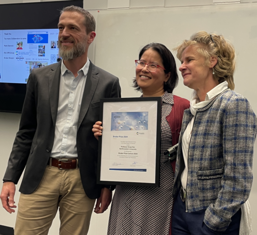 2024 39th Bruker Lecture, Prof Songi Han, with Bruker EPR Business Line Manager Frédéric Jaspard and Chairperson Prof Christiane Timmel
